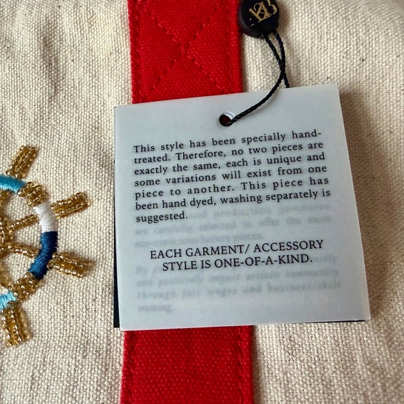 America & Beyond 'Hamptons' Limited Edition Beaded Canvas Tote-Red and Cream - Picture 10 of 11